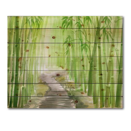 Designart - Green Bamboo Forest - Traditional Print on Natural Pine Wood
